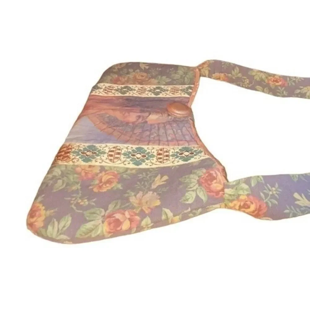Unique Fabric Embroidered Floral Bathing Beauty Woman Shoulder Bag Purse NWOT